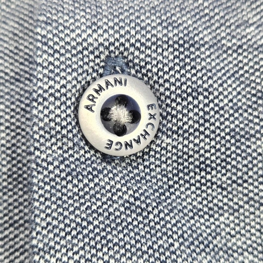 Armani Exchange Polo Shirt Marled Contrast Trim Blue Men Medium - Picture 4 of 11